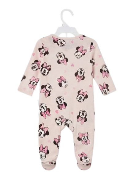 Disney Baby Minnie Mouse Pink All-Over Print Footed Sleeper and Beanie Set (0-3 Months)