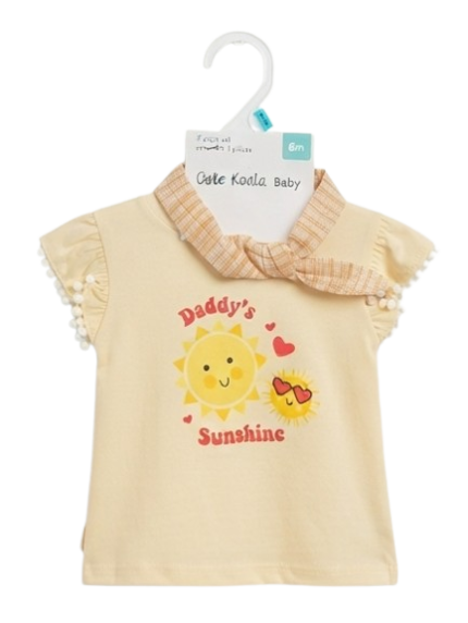Cute Koala Baby Yellow Top, Orange Plaid Shorts, and Neck Tie 3-Piece Set (6 Months)