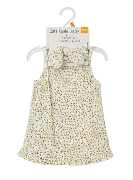 Koala Baby White & Yellow Ditsy Floral Dress, Shorts, and Headband 3-Piece Set (12 Months)