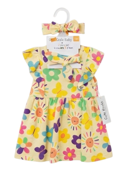 Koala Baby Yellow Floral & Sunshine Dress, Biker Shorts, and Headband 3-Piece Set (12 Months)