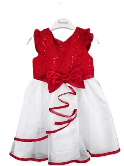 Pamina Girls Red Lace & White Tulle Dress