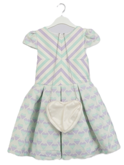 Pamina Kids Lavender & Mint Chevron Heart Dress with Bag